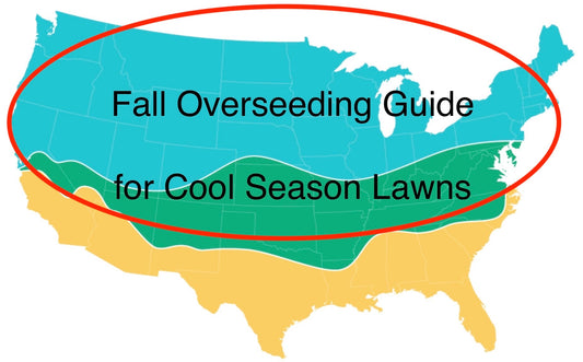 A map of the United States highlighting regions for a Fall Overseeding Guide for Cool Season Lawns.